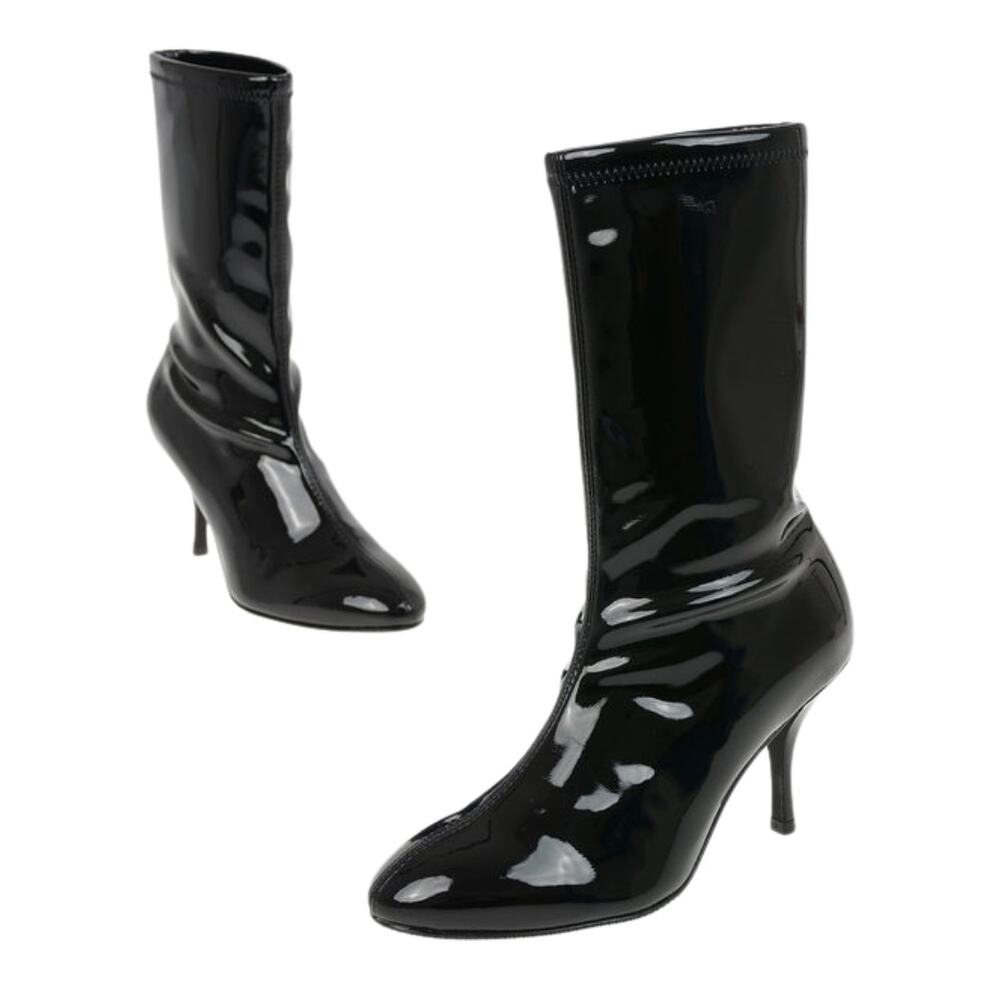 Stuart Weitzman Boots Womens Size 10 Black Slaine Patent Leather Sock Pull‎ On